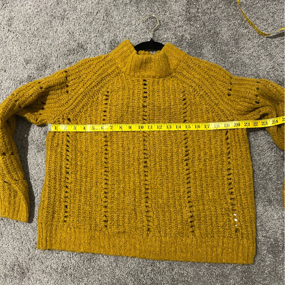 Madewell Mockneck Pullover Sweater Women’s Mustard Yellow Fall Winter Cropped - Picture 7 of 8